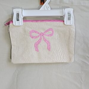 Canvas Makeup Pouch with Pink Bow Accent